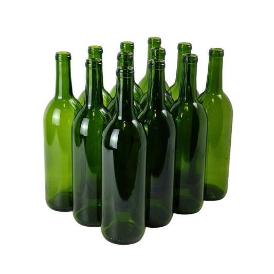 FastRack - 750ml Green Wine Bottles (Pack of 12) | W5 Bordeaux Liquor Bottles | 750 ml Empty Bottle for Drinks, 12 per Case - NO CORKS INCLUDED