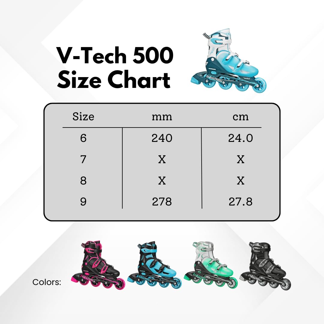 Roller Derby V-Tech 500 Inline Skates with Adjustable Sizing for kids, teens, and adults, Large (6-9), Black