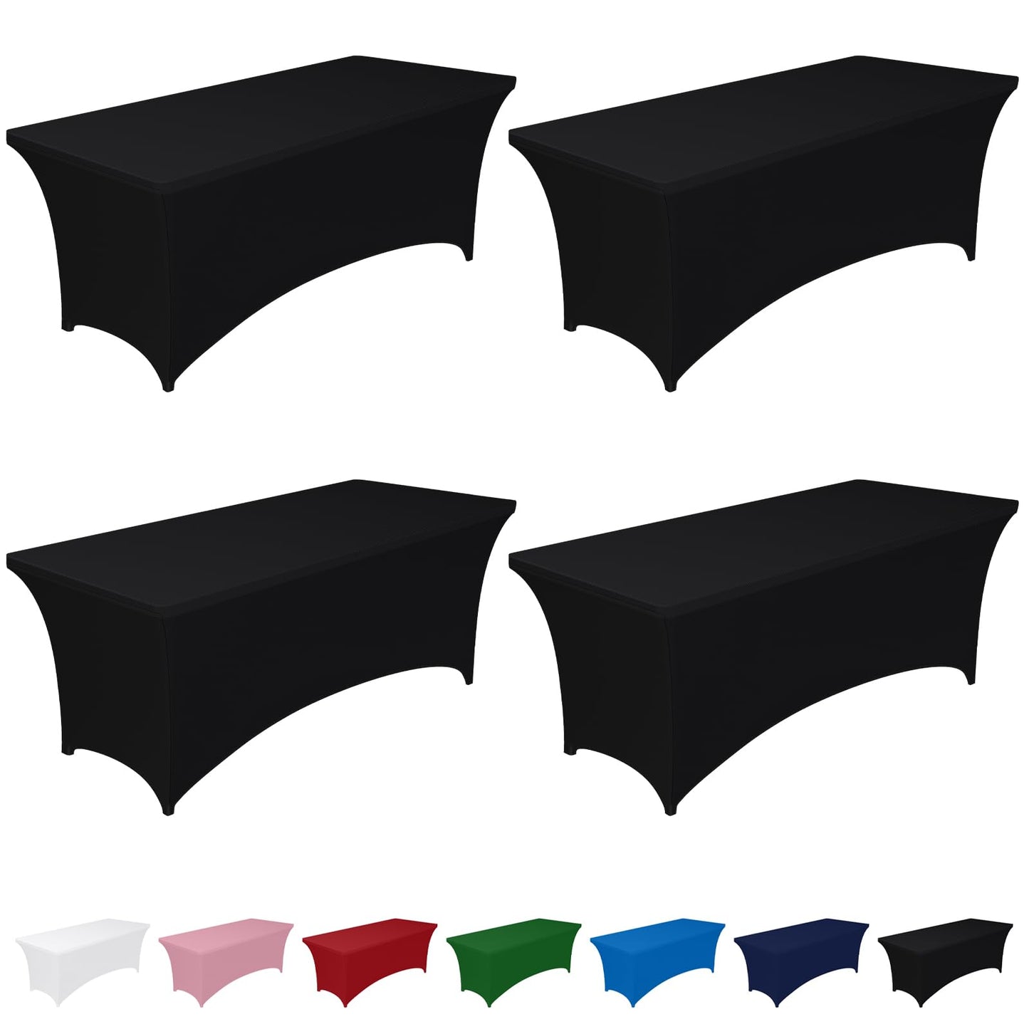 Pureegg Spandex Tablecloth 6ft - 4 Pack, Fitted and Tight Cloth for Rectangle Table, Wrinkle-Free and Stretch Table Cover for Party, Wedding, Banquet and Birthday, Black