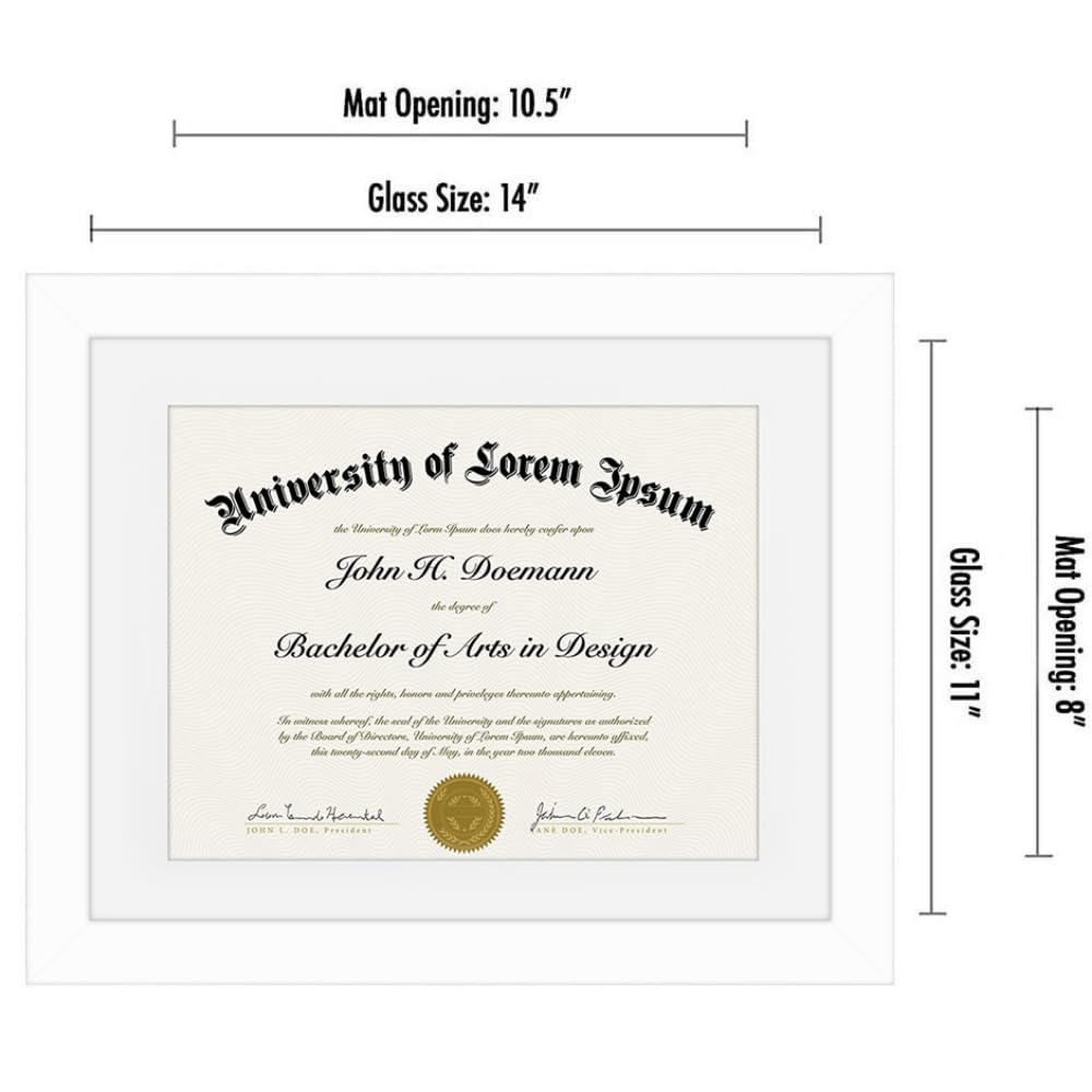 Americanflat 11x14 Diploma Frame with Shatter-Resistant Glass - Set of 2 - Use as 8.5x11 Frame with Mat or Display 11x14 Documents Without Mat - Certificate Frames with Engineered Wood - White