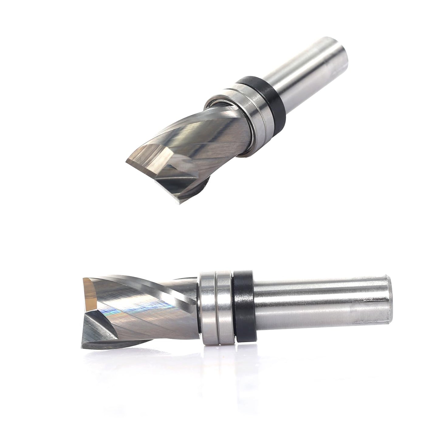 SICWOOD Top Bearing Flush Trim Router Bit 1/2 Inch Shank - Up-Cut 3/4" Cutting Dia, 1- 3/16" Cut Height, Carbide Spiral Pattern Template Flush Cut Router Bit, for Wood Trimming