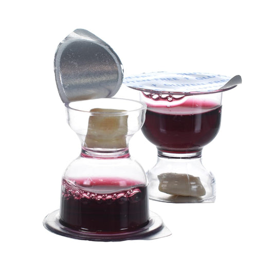 World Communion Cups Gluten-Free Pre-filled Disposable Communion Cups - Concord Grape Juice with Bread- (100) Units - Shipping Included