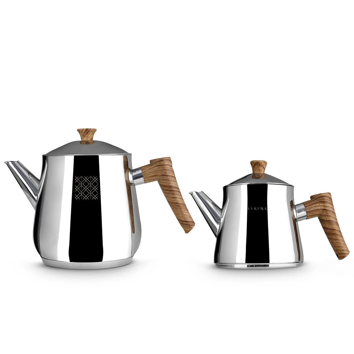 Serenk Definition Stainless Steel Teapot Set, 1L Teapot & 2L Lower Pot, Double-Stacked Design, Induction Compatible, Mirror Polished Finish, Tea Kettle for Home