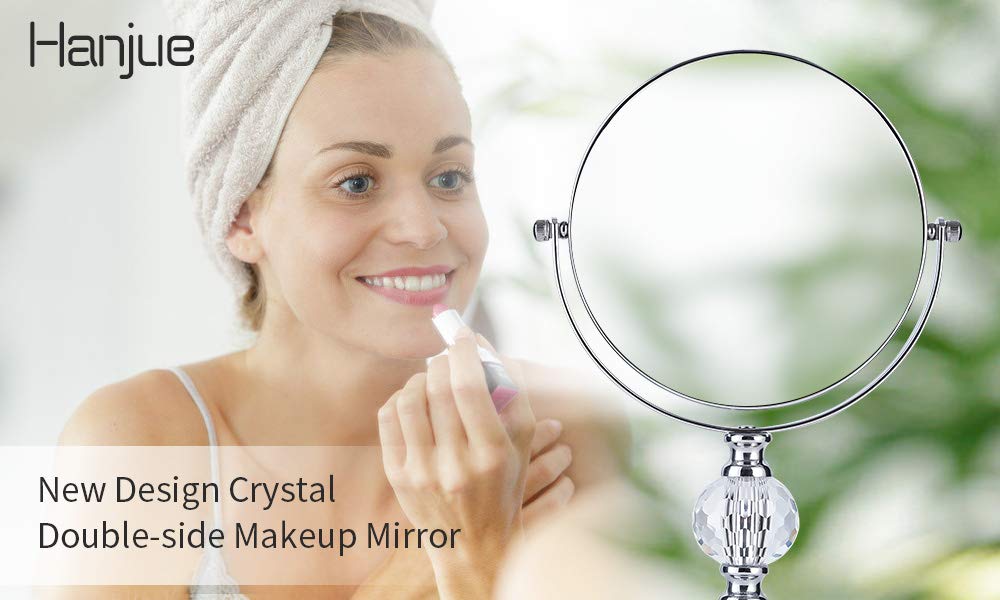 Makeup Mirror, 360 Degree Swivel Vanity Mirror, Crystal Cosmetic Mirror, 1X/5X Magnifying Double Sided Mirror,Adjustable Makeup Mirror M020