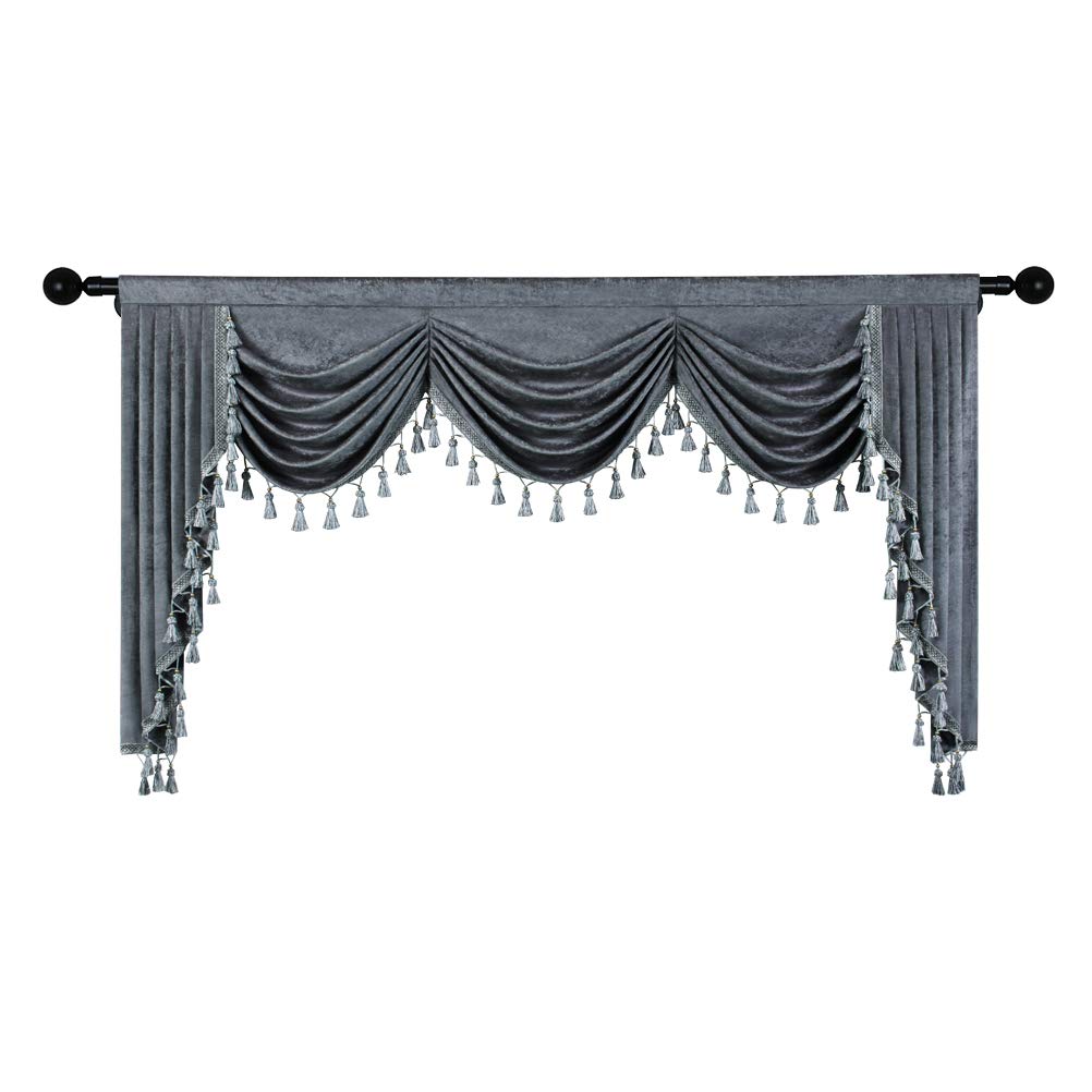 ELKCA Grey Chenille Window Curtains Valance for Living Room Curtain Waterfall Valance for Bedroom (W79 Inch, 1 Panel)