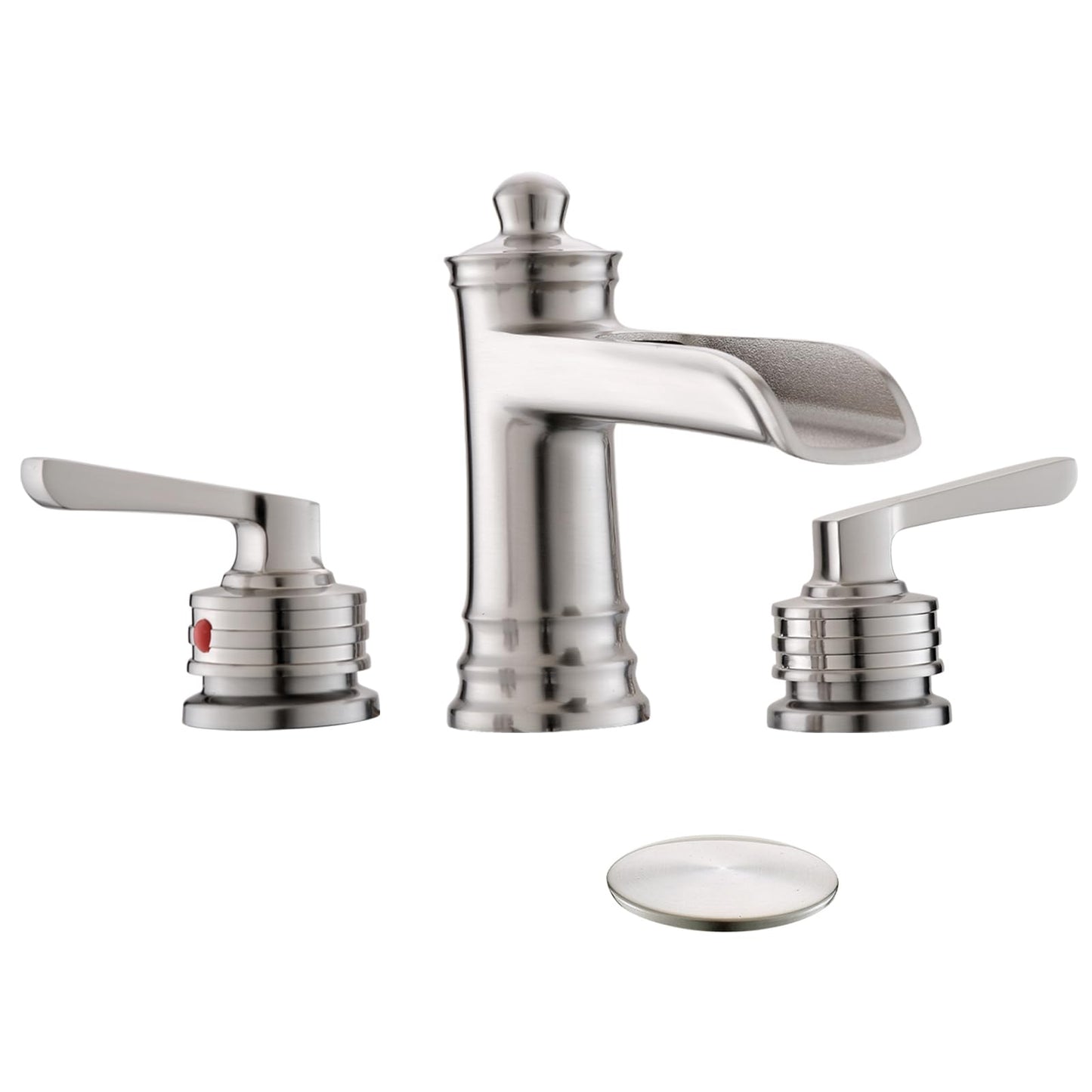 Fapully Brushed Nickel Bathroom Sink Faucet, Waterfall Bathroom Faucets 3 Hole, 8 Inch Widespread Bathroom Faucet with Pop-up Drain, 2-Handle Faucet for Bathroom Sink Vanity RV