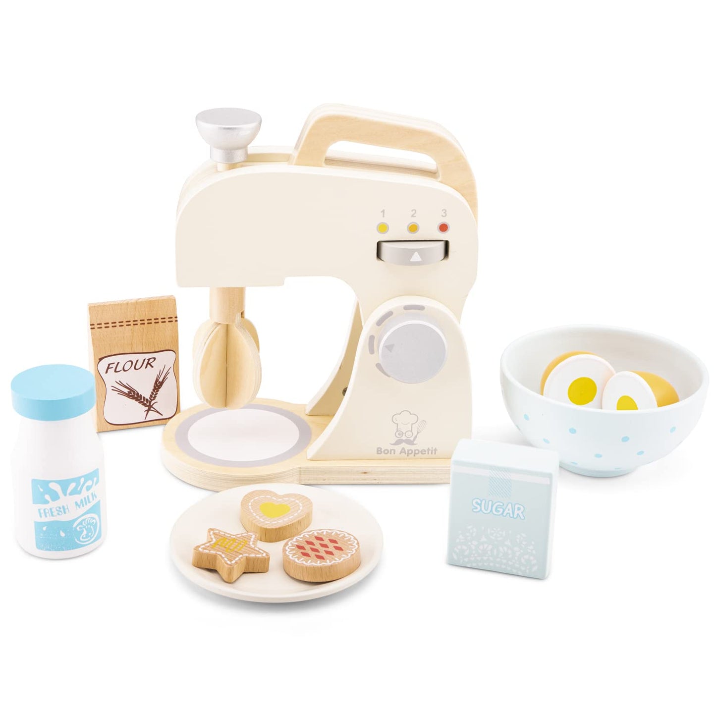 New Classic Toys Wooden Mixer Set Pretend Play Toy for Kids Cooking Simulation Educational Toys and Color Perception Toy for Preschool Age Toddlers Boys Girls , Red,White