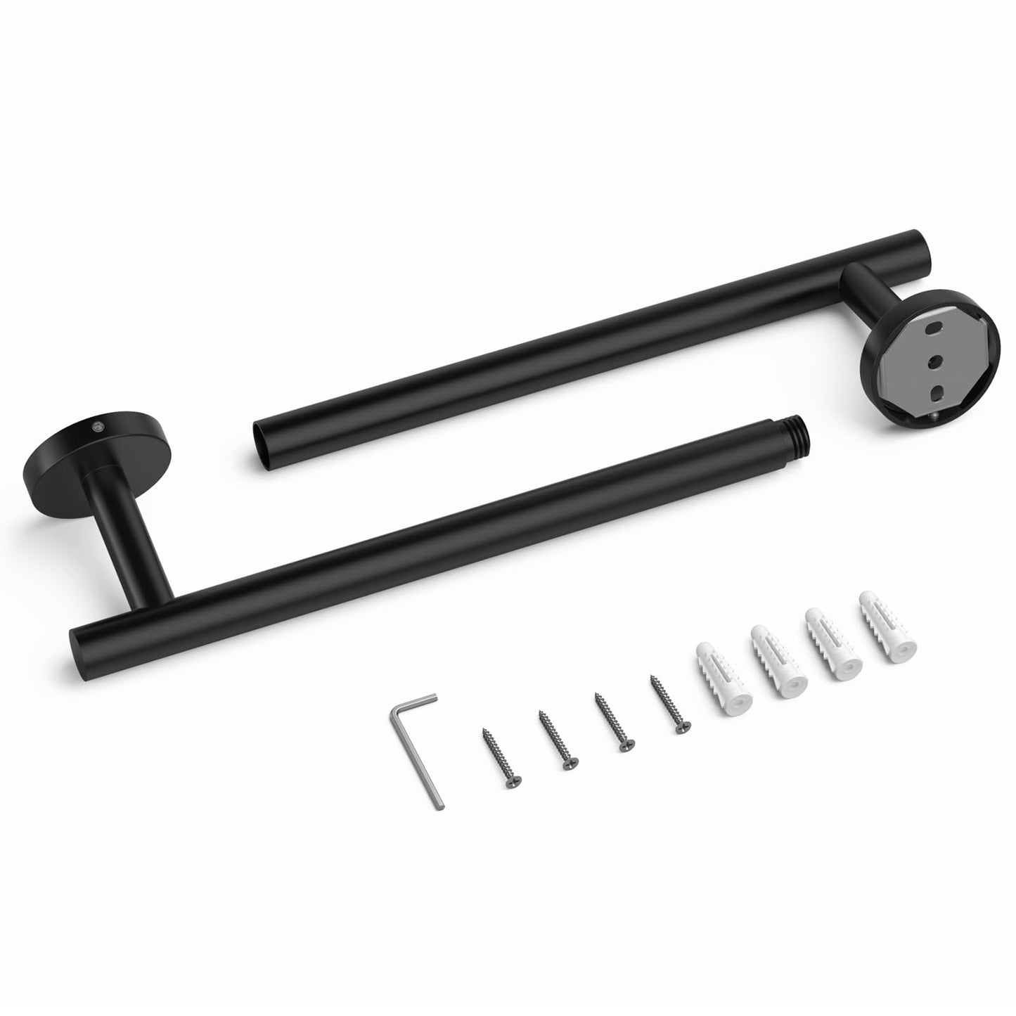 USHOWER Matte Black Bathroom Hardware Set, Modern 24-Inch Towel Bar Set Wall Mounted, Durable SUS304 Stainless Steel Bathroom Accessories Set, 4-Piece