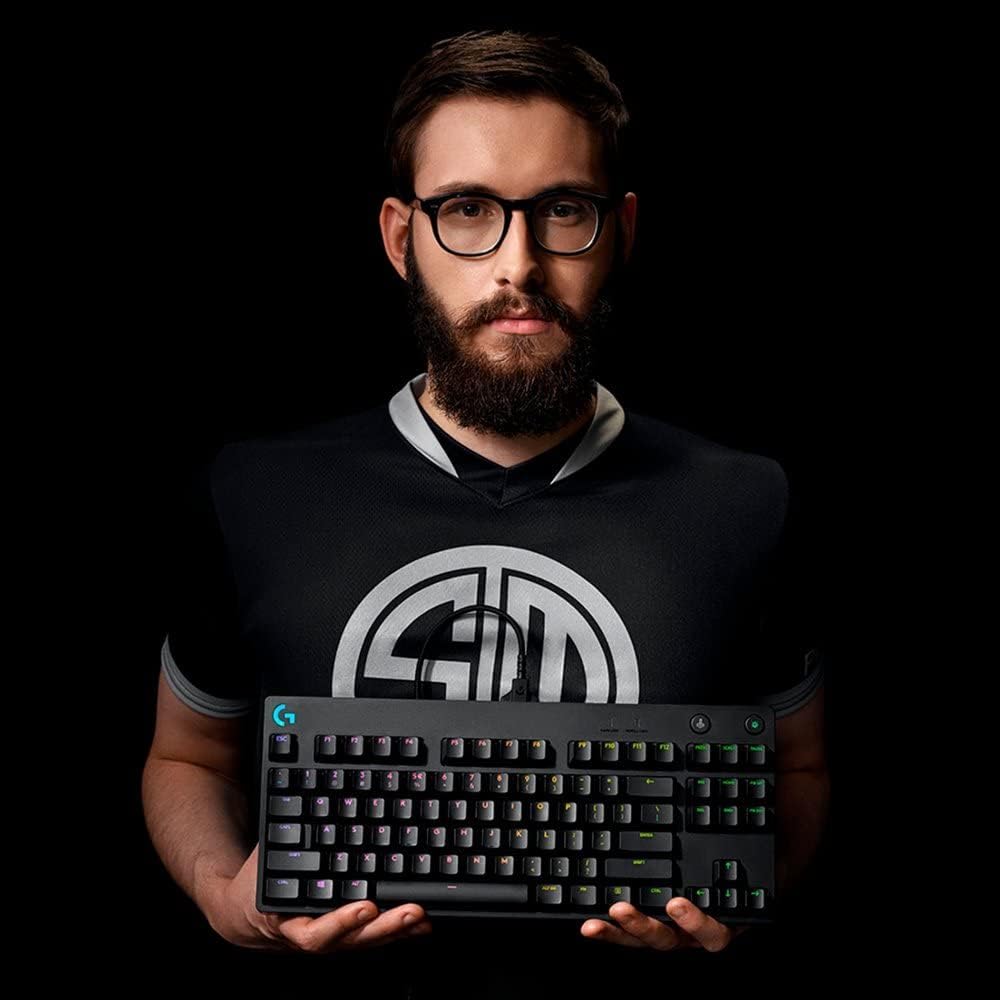 Logitech G Pro TKL Mechanical Wired Gaming Keyboard GX Blue Clicky Switch and LIGHTSYNC RGB Backlit Keys, 12 programmable F-key macros, Black - 920-009388 (Renewed)