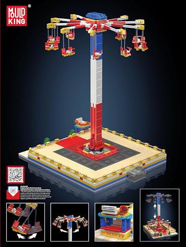 Mould King Flying Swing Ride Building Set, Rotating Flying Chair Amusement Park Model Kit, City Construction Building Blocks Set, Home Decoration Gift for Teens, Adults(1581 Pcs)