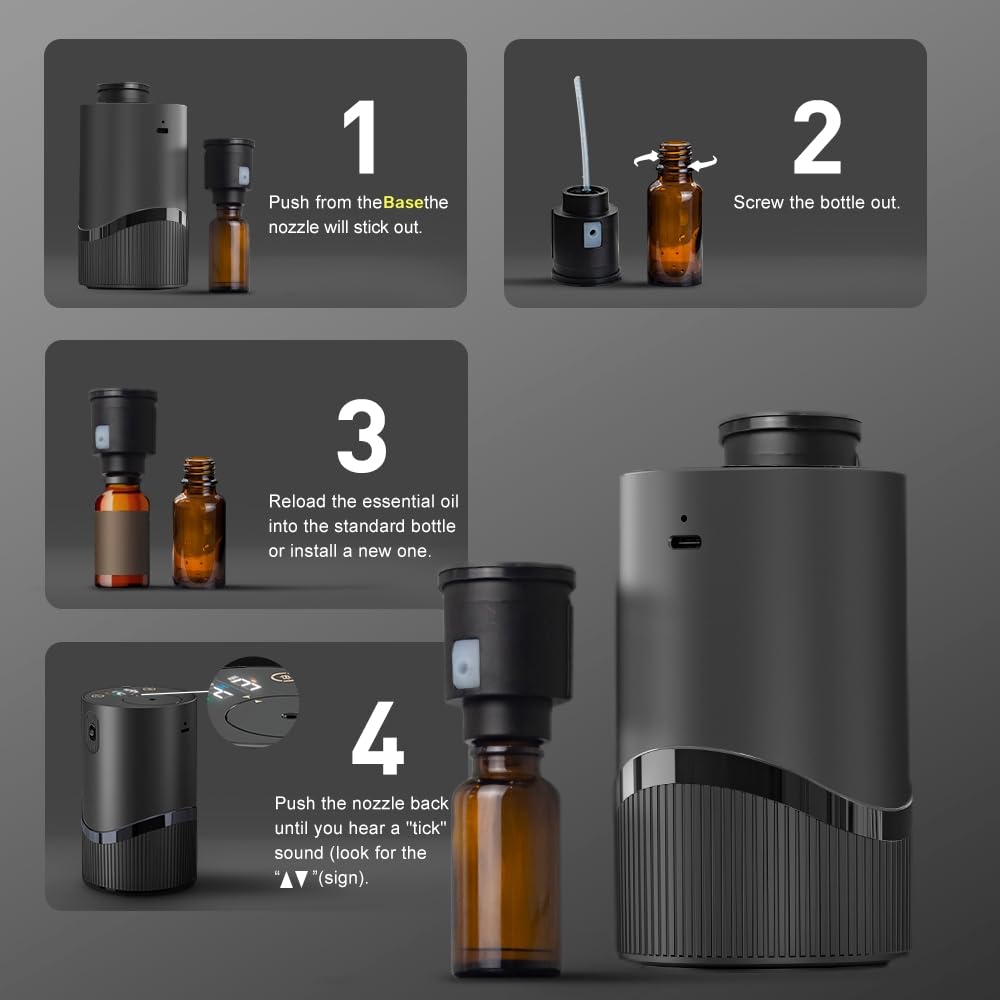 Waterless Essential Oil Diffuser - Aroma Diffuser for Car, Portable Smart Scent Air Machine 1/2/3 & Continuous Mist, Anti-TIPP, Timer Setting and Auto-Off Function (White)