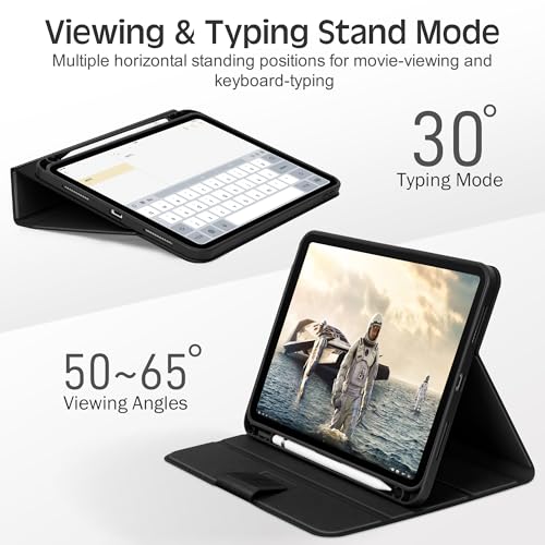 KingBlanc Case for iPad 10th Generation (2022,10.9-inch) with Built-in Pencil Holder, Vegan Leather Protective Smart Stand Cover, Auto Sleep Wake, Multiple Angles for Viewing/Typing, Black × Gray