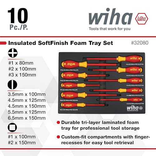 Wiha 32080 10 Piece Insulated SoftFinish Cushion Grip Screwdriver Tray Set