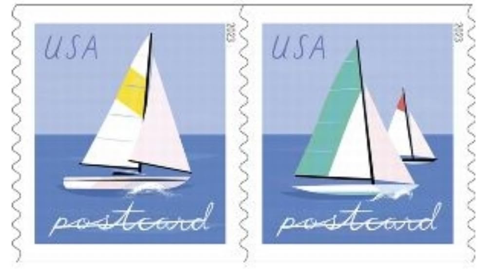 United States Postal Service Sailboats 2023 Blue Rectangular Postcard Stamps (2 Sheets of 20)