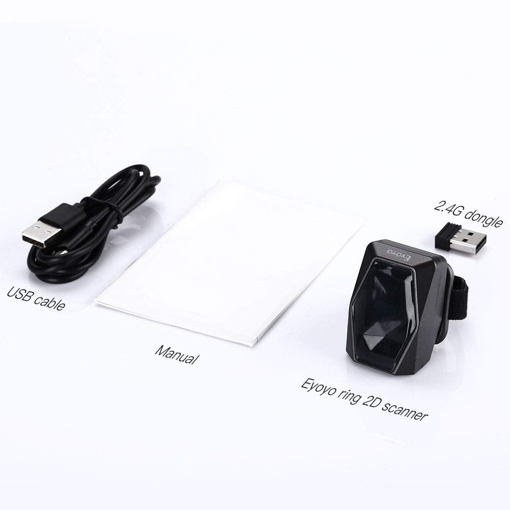 Eyoyo 2D Finger Ring Barcode Scanner, Mini Wearable 3-in-1 USB Wired & 2.4G Wireless & Bluetooth Scanner, Image 1D QR Bar Code Reader PDF417 Data Matrix Screen Scan Compatible with iPad, Phone, PC