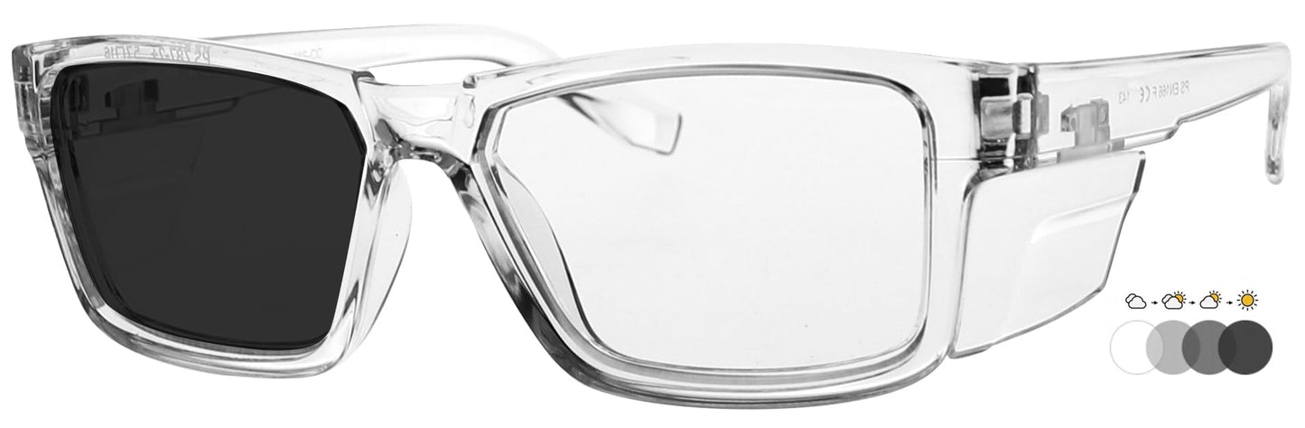 Phillips Safety Photochromic Safety Glasses T9538s - Transition Safety Glasses - With TR-90 Frame & Integrated Side Shields (Clear)