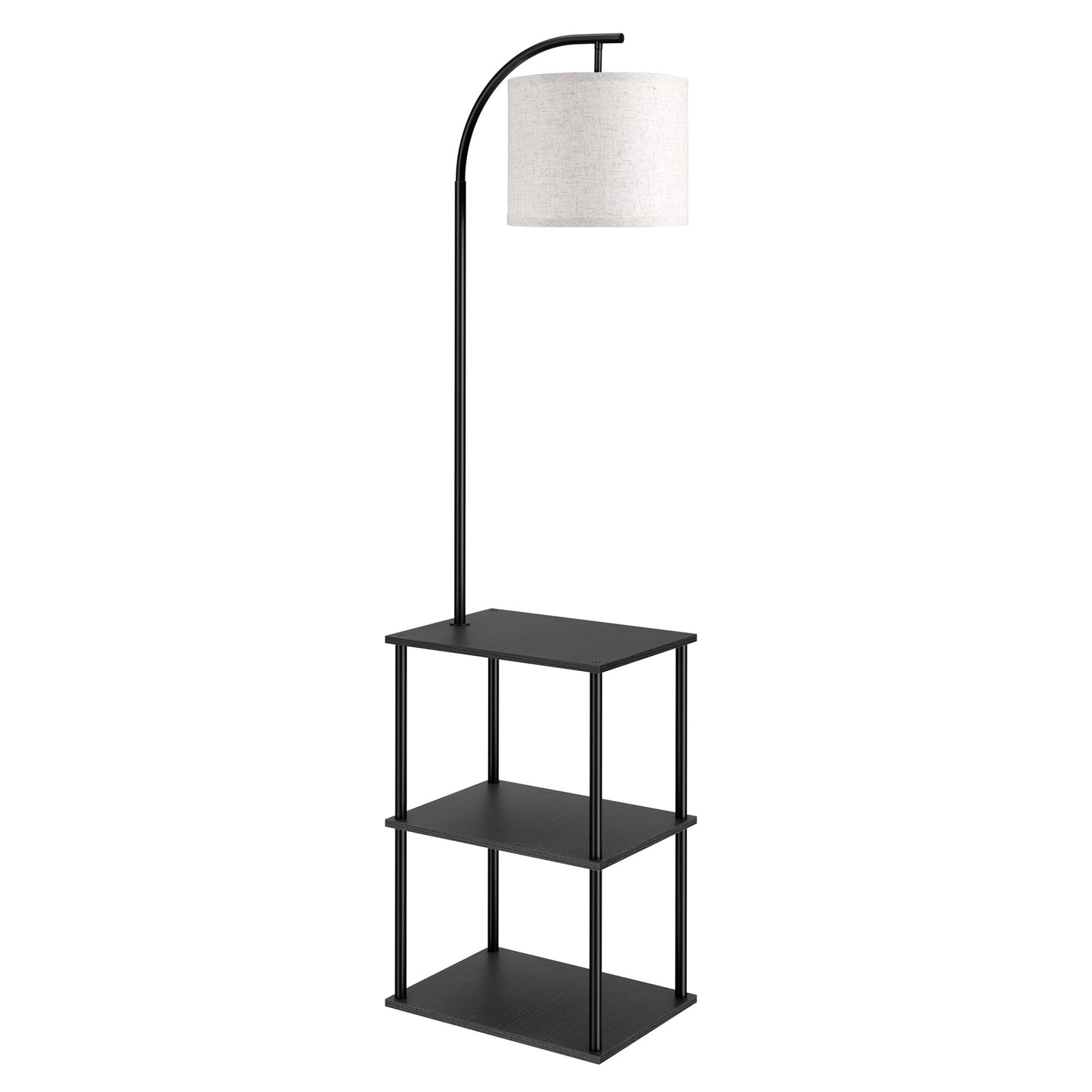 PARTPHONER Floor Lamp with Table, Night Stand with Lamp, Narrow Side Table with 3CCT LED Bulb, Small Coffee Table, Modern End Table with Storage Shelves for Living Room Bedroom Home Décor, Black