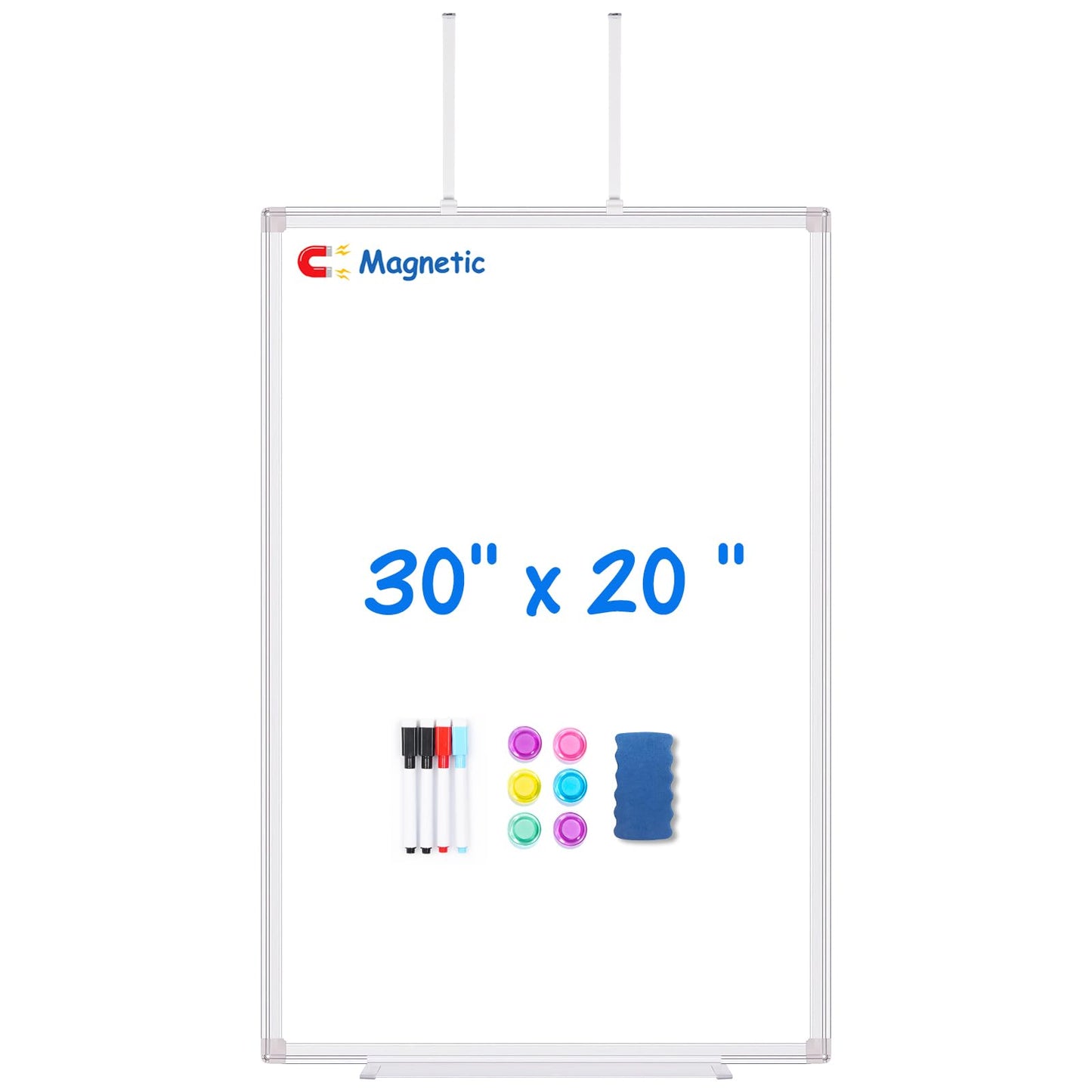 Magnetic Dry Erase Board for Doors, 30x20 Inch Whiteboard with Adjustable Long Arm Hook Mount - Easy to Install, Portable Hanging White Board for Home, Dorm Room, Office Cubicle & Small Spaces