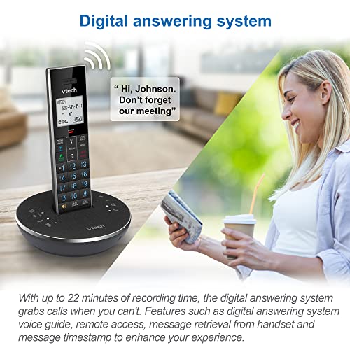 VTech LS6381-2 Bluetooth Speaker with Echo Cancellation, Noise Reduction, Music Streaming, PC/Landline/Cellular Calls, Paired with DECT6.0 Cordless Handset, Answering System, Smart Call Blocker,Black