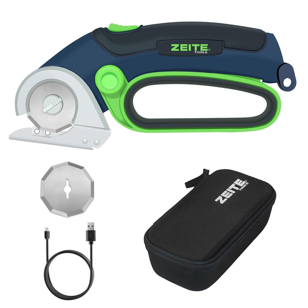 ZEITE 4V Cordless Electric Scissors with USB Charging Cable, 2 x Blade, 1 x Storage Case,Power Rotary Cutter for Cardboard Boxes Recycling,Fabric, Carpet,Ideal for Craftsman Tailors Household