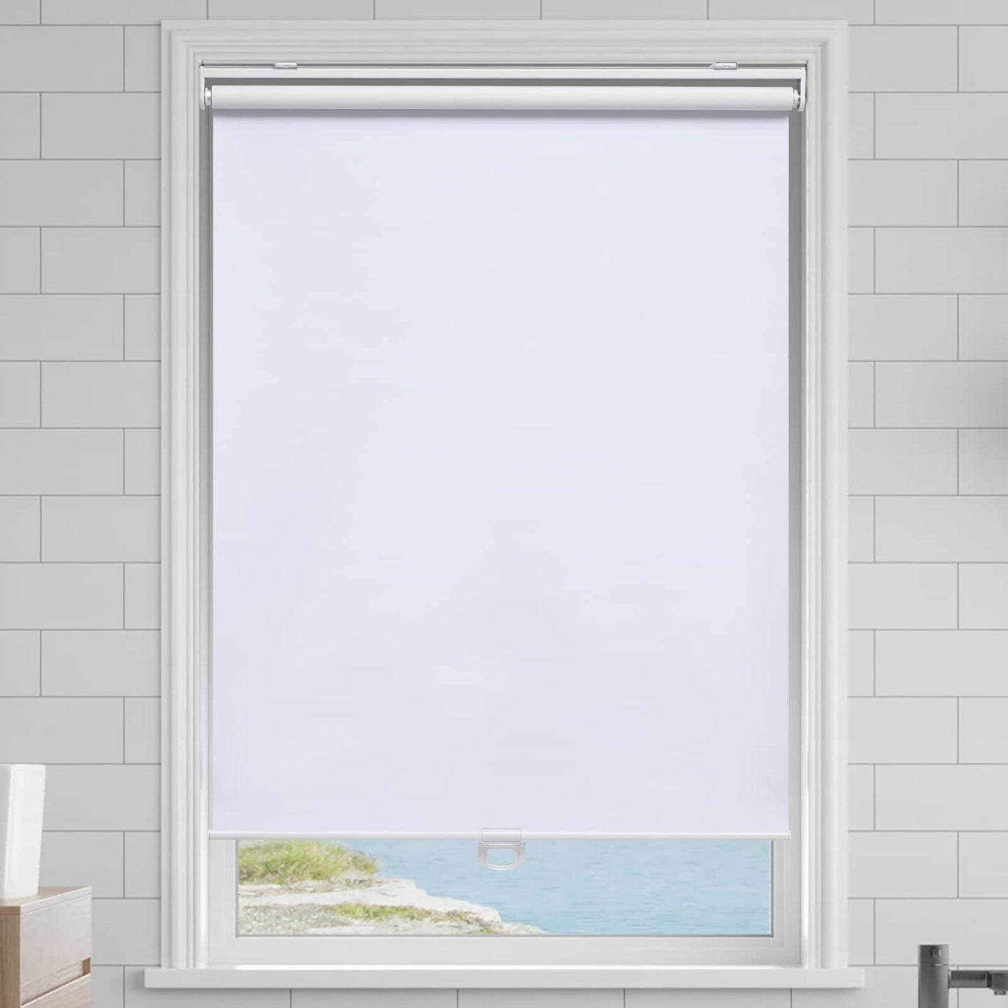 AOSKY Cordless Roller Shades Blackout Blinds for Windows Room Darkening Rolled Up Shades with Spring System, UV Protection Window Shades Door Blinds for Home and Office (46" W x 72" H, White)