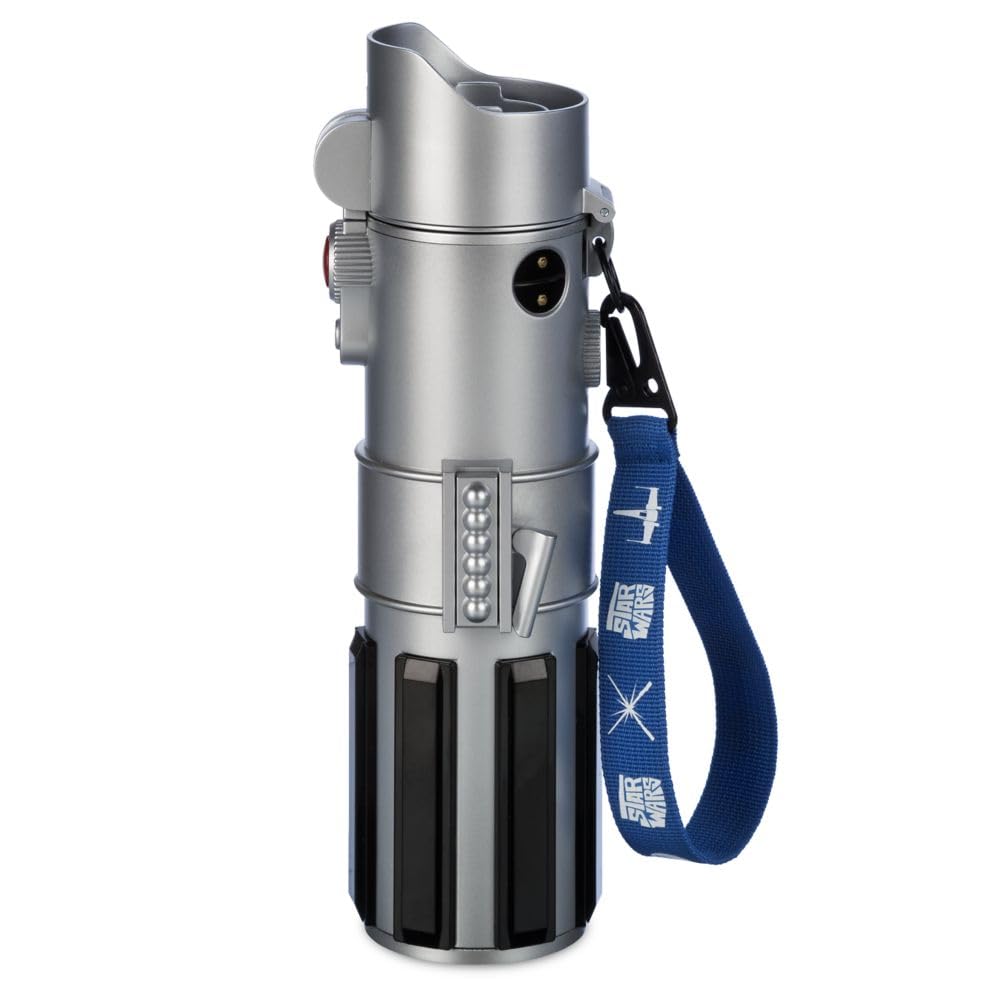 Disney Store Official Star Wars Lightsaber Water Bottle with Sound & Light Effects, Translucent Blue Sleeve, Red Button Pop Top, Silicone Flange, Wrist Strap, Hand Wash - Holds 12.7 oz - Light Side