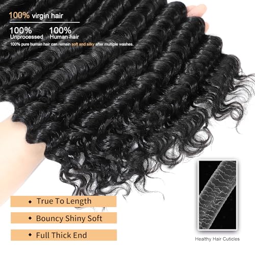 msVenus 12A Deep Wave Bundles Human Hair 20 22 24 Inches, 100% Unprocessed Indian Human Hair Bundles Wet and Wavy Raw Virgin Hair 3 Bundles Deal Curly Weave Bundles(Natural Color, 20 22 24 Inches)