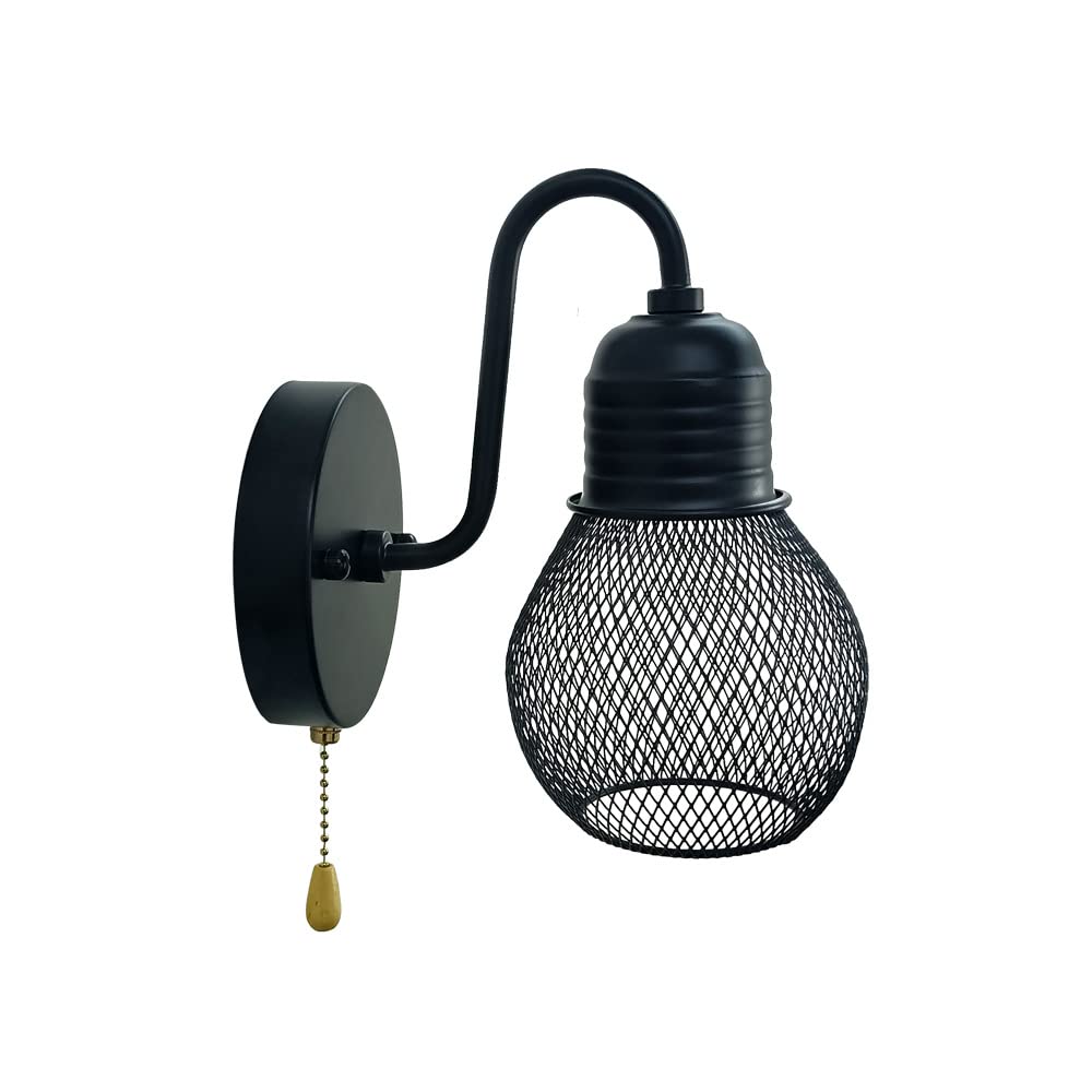 VinTopsh Black Wall Sconce with Pull Chain Switch,1-Light Wall Lamp,Industrial Farmhouse Wall Sconces for Living Room Bedroom Bathroom Kitchen Porch (12 cm Shade)