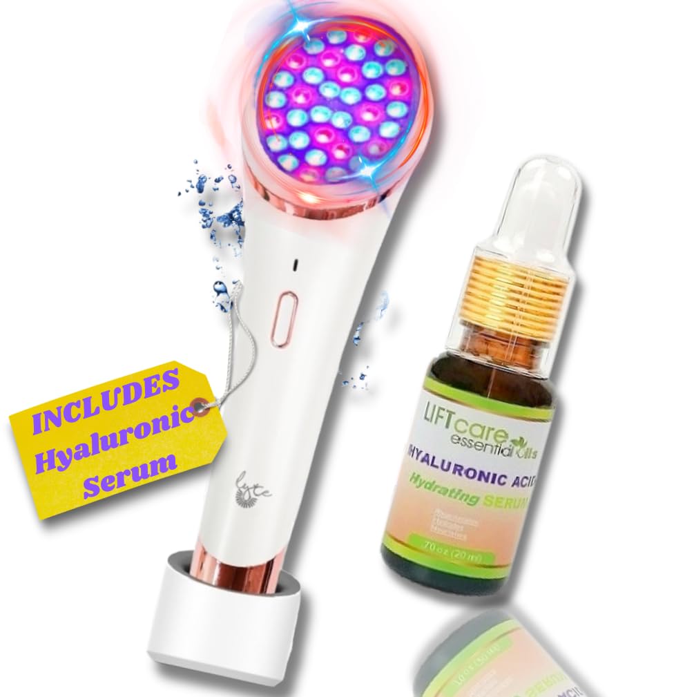 Lyte Wireless Duo LED Light Therapy Red & Blue Light Therapy Wand for Face Includes Hyaluronic Serum w/Automatic Sensor Wrinkle Reduction Facial Handheld Tool