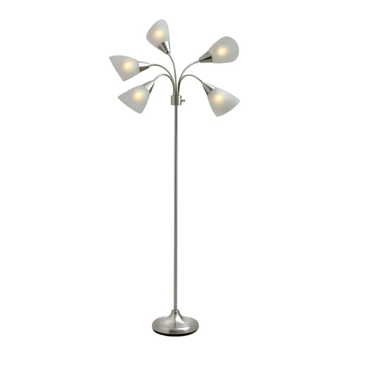 Adesso Floor Lamp with 5 Movable Shades & Adjustable Brightness, Brushed Steel Finish, Silver Perfect Lighting for Bedroom Decor, Beauty & Art Studio