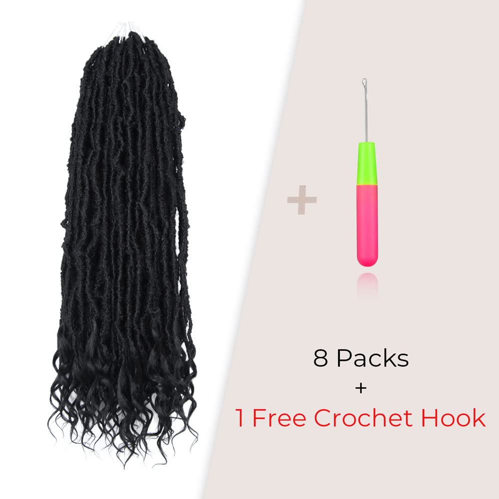Niseyo Wild Locs 24 Inch Distressed New Faux Locs with Curly Ends 8 Packs Long Soft Pre-looped Goddess Locs Crochet Hair (1B, Natural Black)