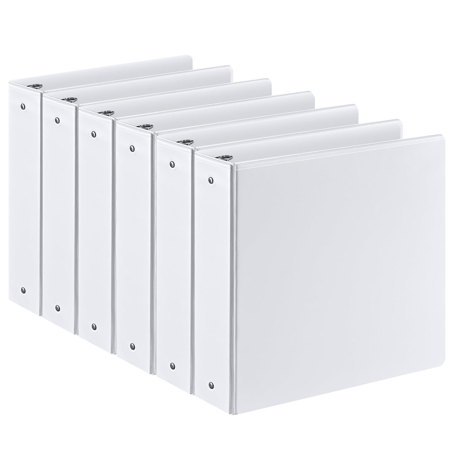 WEYIU 2-inch 3 Ring Binder with 2 Interior Pockets, Heavy Duty 2" Round Ring Binder Holds 450 Sheets of US Letter Size 8.5'' x 11'' Paper for Office/Home/School (White,6-Pack)