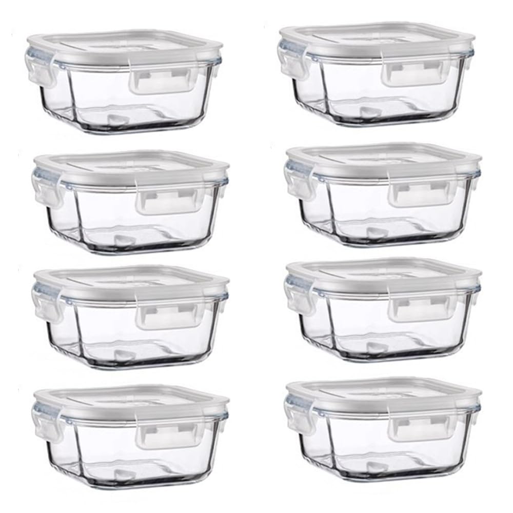 R.repad yay 16oz Square Glass Food Storage Containers With Lids, 2 Cup Square Glass Food Containers With Lids, BPA free Small Meal Prep Bowls for leftovers, Dishwasher, Freezer Safe (8Pack)