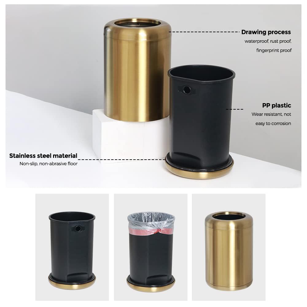 LEASYLIFE 10 L/2.6Gallon,Brass Bathroom Trash can,Gold Bathroom Trash Can, Small Gold Trash Can,Brass Garbage Can for Bathroom,Living Room,Office,Kitchen,Bedroom,Hotel (Gold)