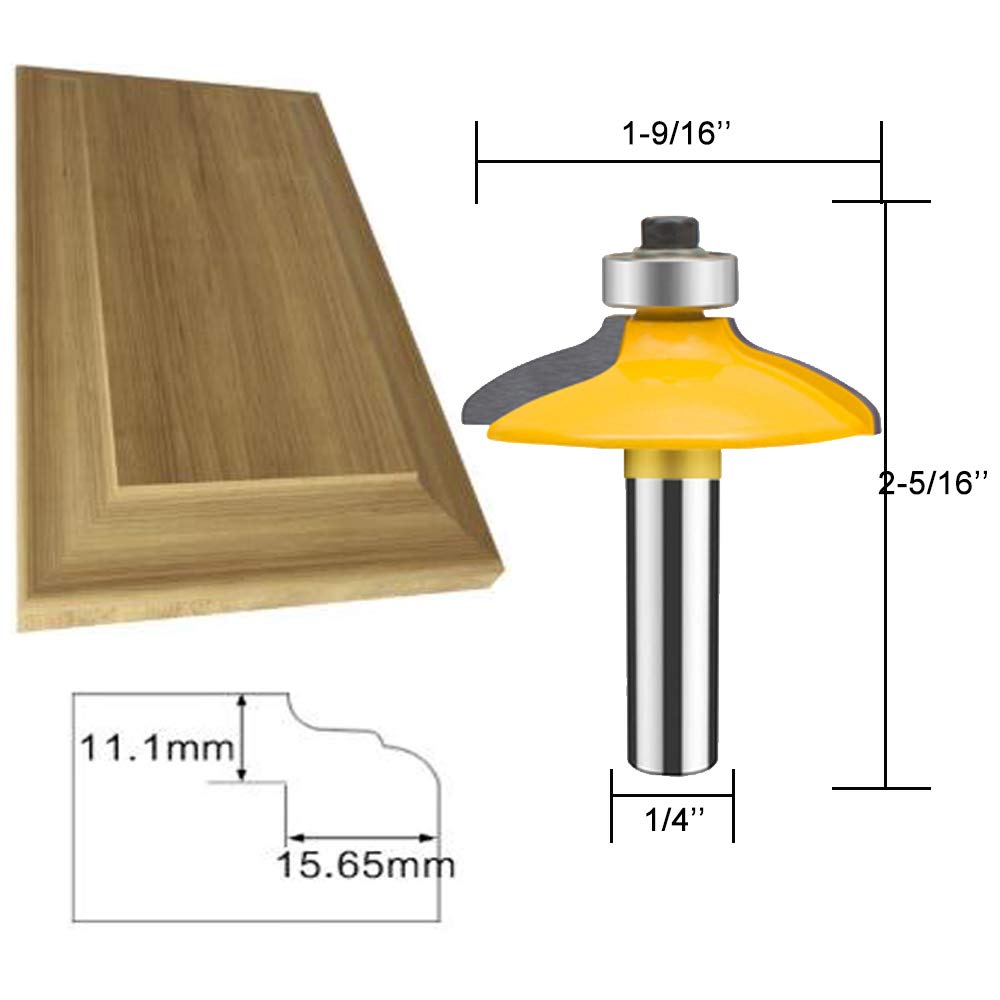 TAIWAIN Router Bit Set 4PCS 1/4 Inch Shank Door&Drawer Front Edging Bits, Miter Frame Crown Molding Wood Milling Cutter Router, Woodworking Miter Carbide CNC Cutting Tool for Woodwork(F-1-4MG)