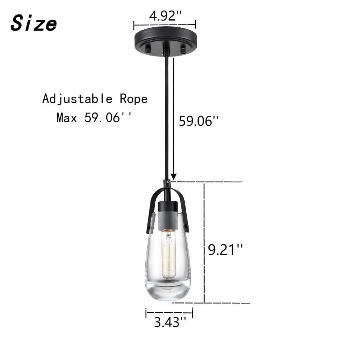 DEYNITE Industrial Home Pendant Light Fixtures Black Hanging Light with Clear Glass for Kitchen Island