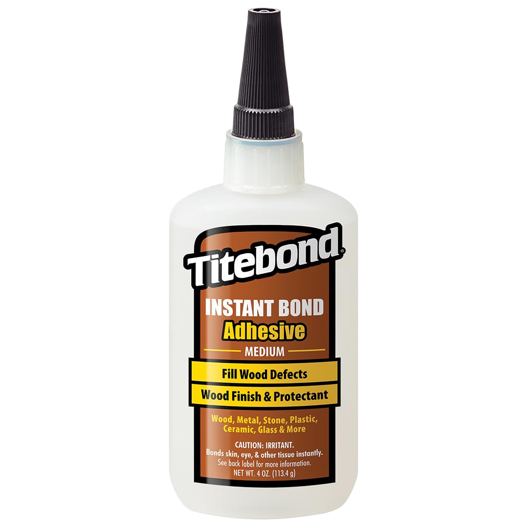 Titebond Instant Bond Medium CA Super Glue – Fast-Setting Ethyl Cyanoacrylate Adhesive for Wood, Pen Making, Filling Knots & Voids, 5–7 Second Set – 4 Oz. 6212