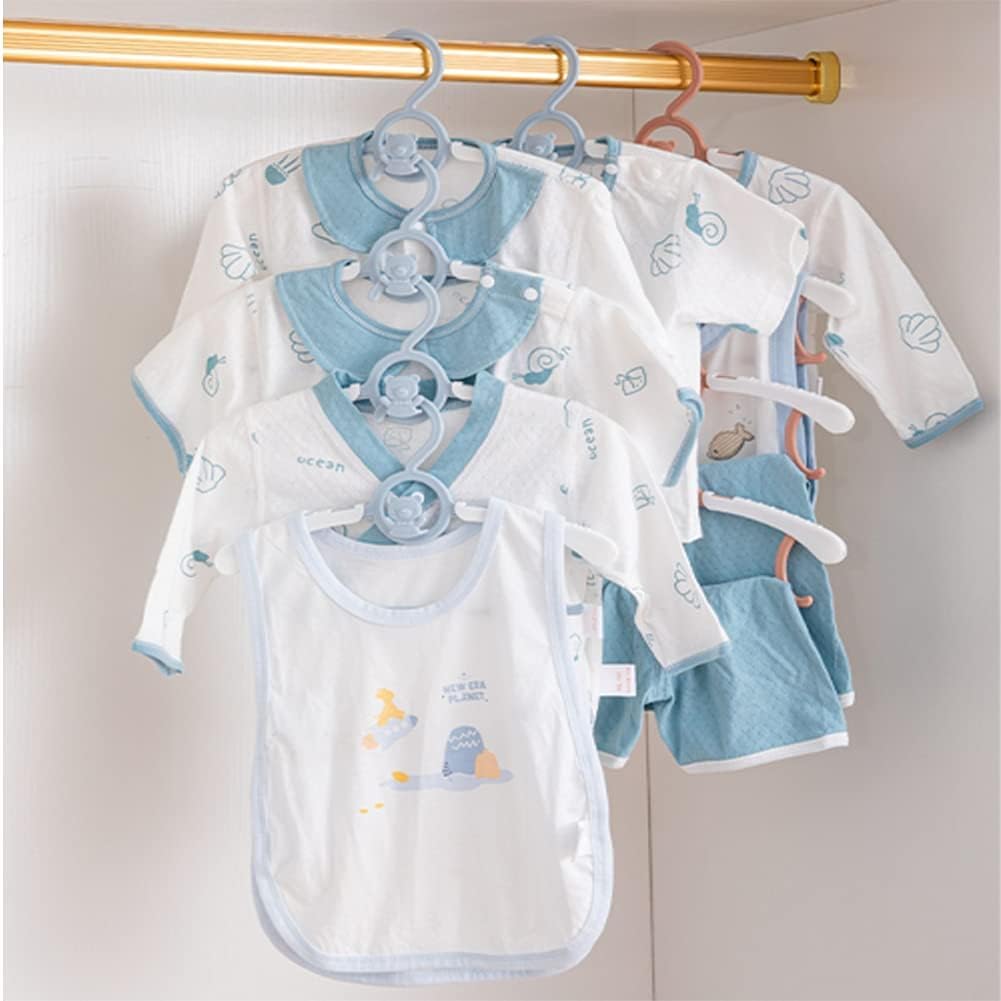 HGYZE Kid Hangers for Closet 50pcs, Blue Infant Clothes Hanger 11-14" Adjustable Plastic Baby Coat Perchas with Bear Hook, Non-Slip Children Outfit Hangars for Boy Toddler Newborn Teen Clothing