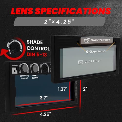 2×4.25 Auto Darkening Welding Lens - Shade 5-13 Adjustability | True Color Welding Lens | Ideal for Pancake & Pipeliner Welding Hoods | Welding Lens 2×4 1/4 (HD)