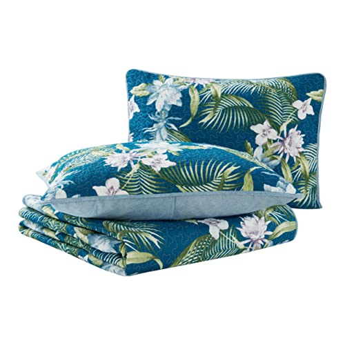 Tommy Bahama - Queen Quilt Set, Reversible Cotton Bedding with Matching Shams, Breathable Bedding Set for All Seasons (Southern Breeze Dark Blue, Queen)