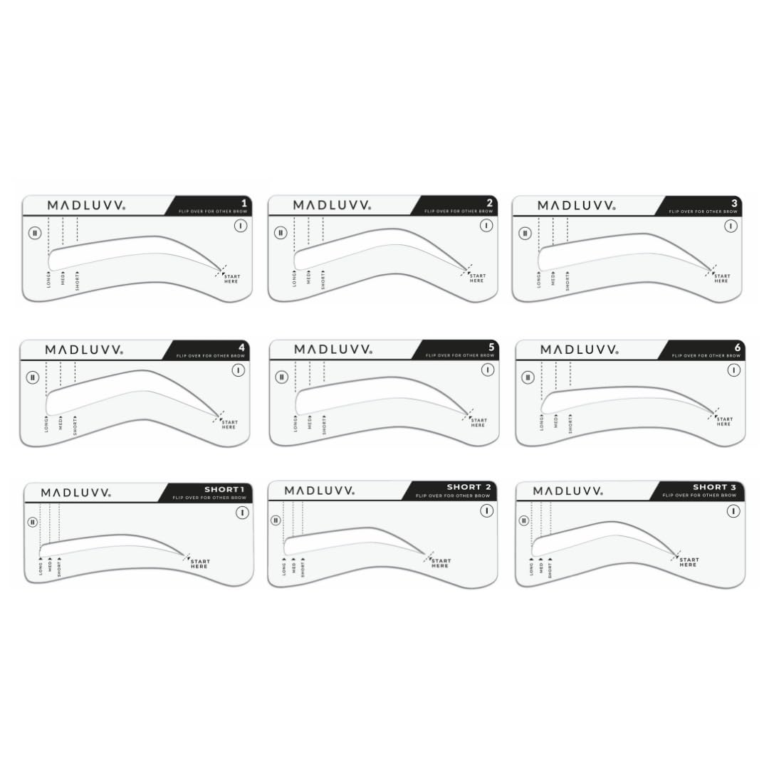 MADLUVV Eyebrow Stencil Kit - Easy-to-Use, Natural Look, 9 Popular Shapes, Used by Professionals - Includes Stamp, Stencils, Spoolie, and Travel Bag (Dark Brown)