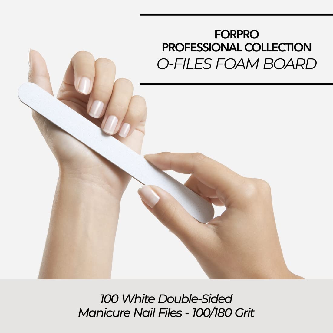 ForPro Professional Collection O-Files Foam Board, Double-Sided Manicure Nail File, 100/180 Grit, Individually-Wrapped, 6" L x .75" W, White, 100-Count