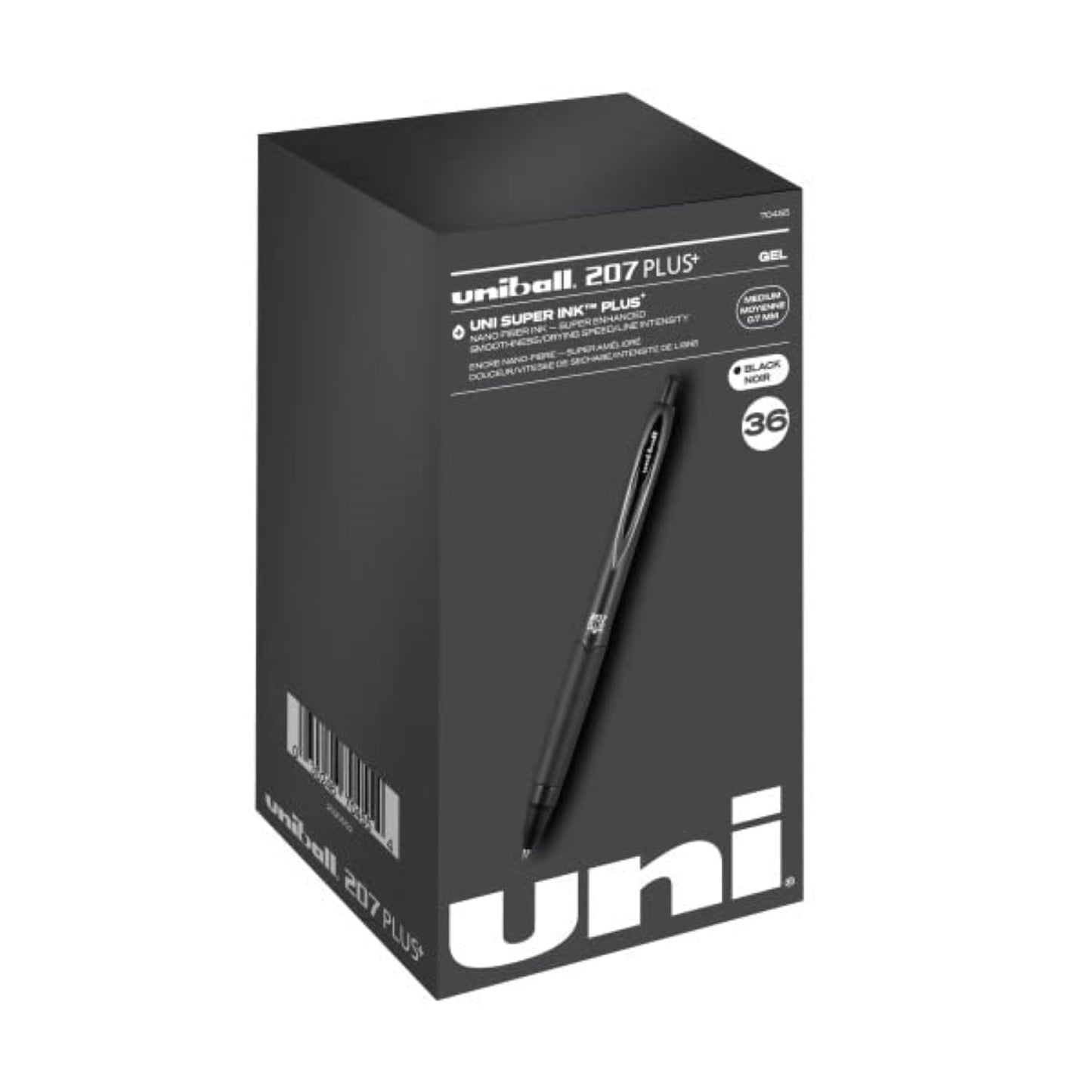 uniball 207 Plus+ Retractable Gel Pens 36 Pack in Black with 0.7mm Medium Point Pen Tips - Uni-Super Ink+ is Smooth, Vibrant, and Protects Against Water, Fading, and Fraud