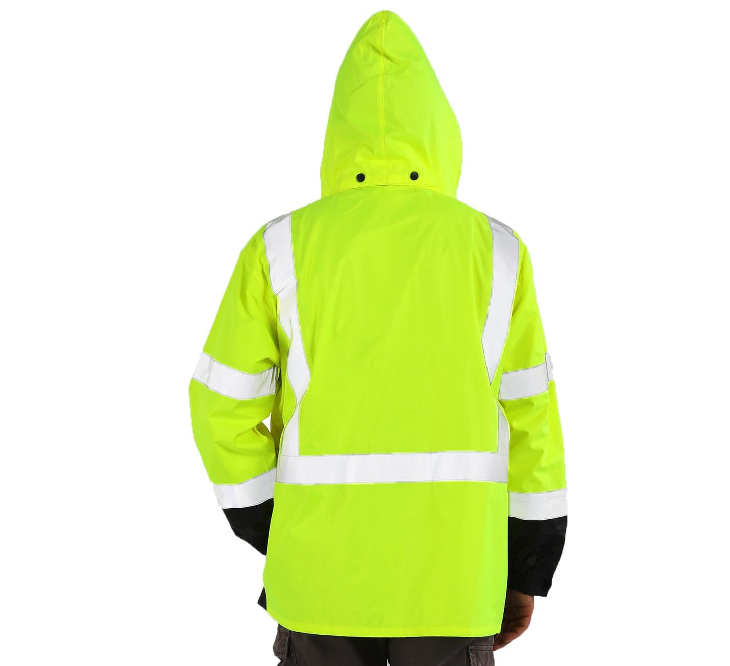High Vis Rain Jacket, Rain Suits for Men Waterproof with Black Bottom, Class 3 Rain Coats for Men Interior Mesh, High Visibility Rain Gear, Removable Hood Orange (4XL/5XL)