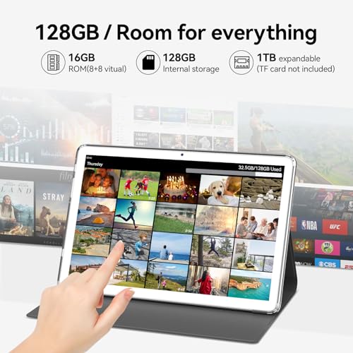 ANTEMPER Android Tablet 10 Inch, 2025 Android 13 Tablets, 128GB Storage+16GB RAM (8+8Virtual), Octa-Core Processor, 5G WiFi Tablet, with Keyboard Mouse Case, 13MP+8MP Camera (Silver)