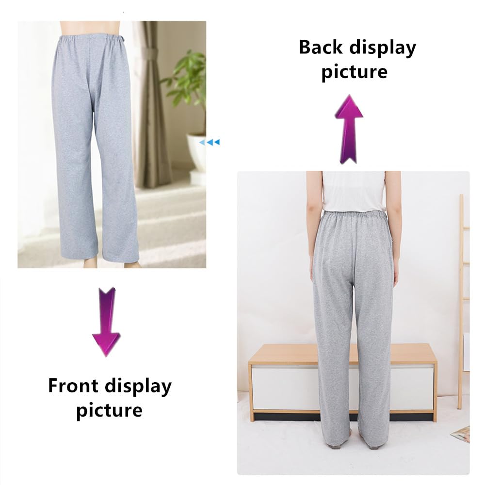 LAROTSUBA Bedridden Patient Clothing,Patient Care Trousers，Full Open Post Surgery Pants,Patient Care Pants for Home Care,Post Surgery,Elderly,Fracture,Rehab(Long,Grey,L), Large, Gray