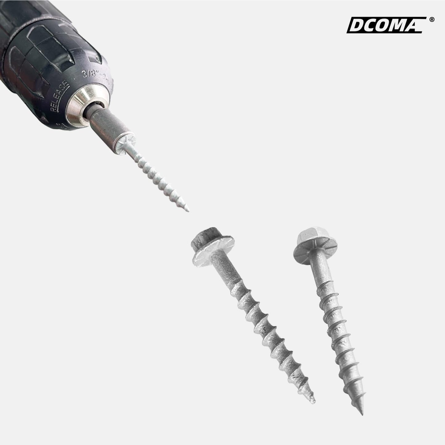 DCOMA SD Connector Screws, #9 x 1-1/2" Heavy-Duty Joist Hanger Screws, 1/4" Hex Head with 0.370"-Dia, Replace 10D Nails, Prem-Galvanized, Highly Corrosion, Deformation, and Wear-Resistant. (500-Qty)