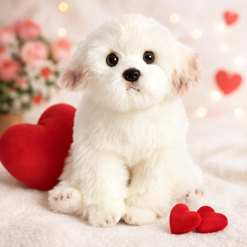 HollyHOME Maltese Stuffed Animal Realistic Maltese Dog Plush Toy Pet Gift for Kids 13 inches
