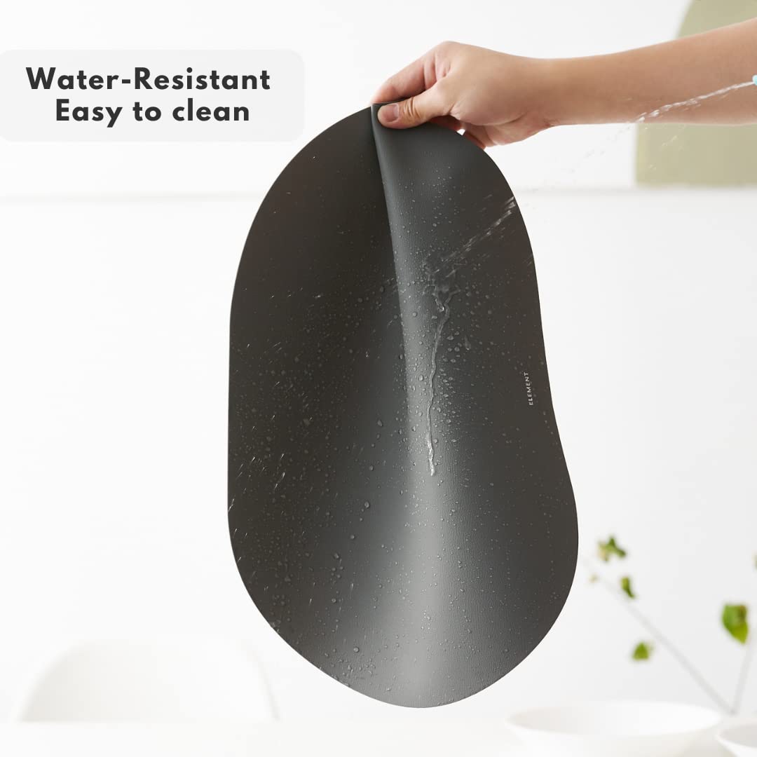 Placemat, Silicone Placemat Set of 4, Non-Slip, Oil Proof, Water Proof, Heat Resistant, Stain Resistant, Easy to Clean, Leather Texture, Oval, (Matt Combo + Coasters)