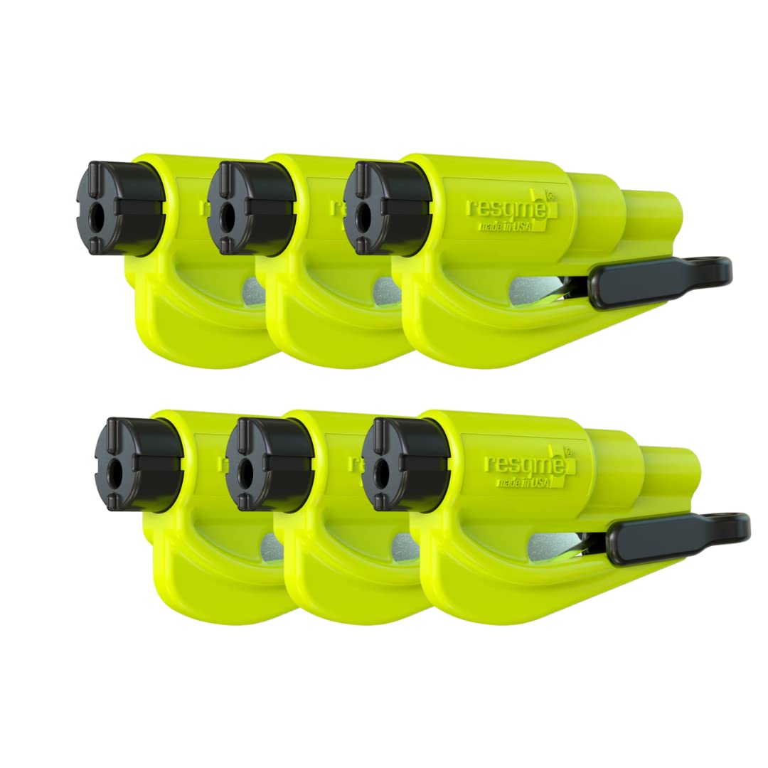 resqme The Original Emergency Keychain Car Escape Tool, 2-in-1 Seatbelt Cutter and Window Breaker, Made in USA, Pack of 6, Yellow - Compact Emergency Hammer